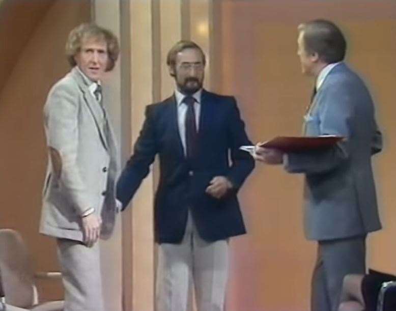 Rod Hull was reunited with his old school friend Bill Wallace when Eamonn Andrews surprised him with the big red book in 1982 for This Is Your Life. Picture: Rod Hull: A Bird in the Hand/Channel 4