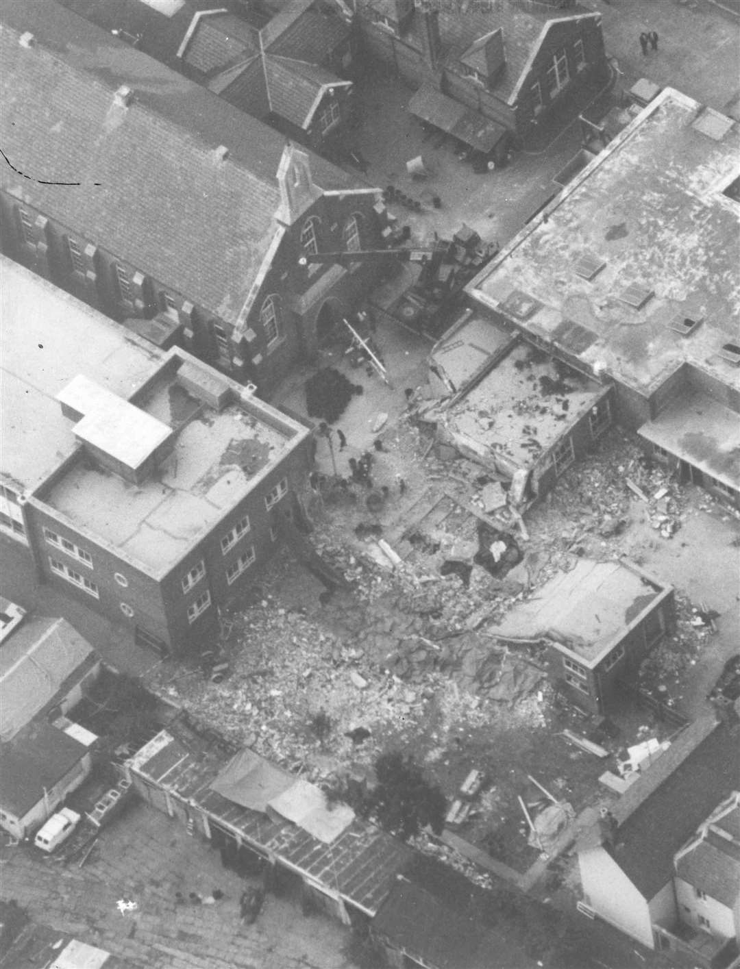 The extent of the devastation caused by the IRA bomb in Deal in 1989 is revealed from above