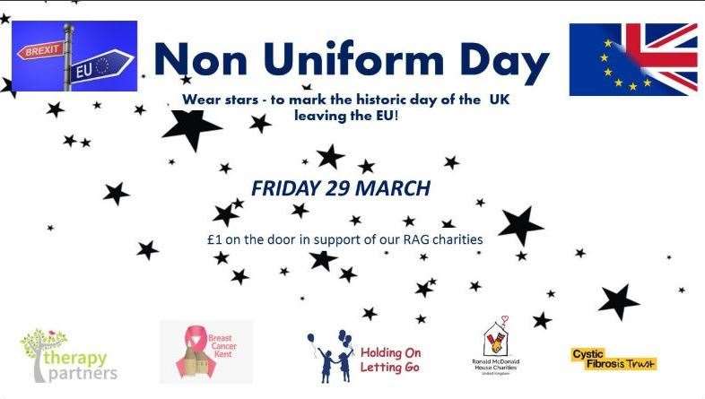 Invicta Grammar School advertised their non-uniform day as a 'Brexit Celebration' in yesterday's email (7814932)