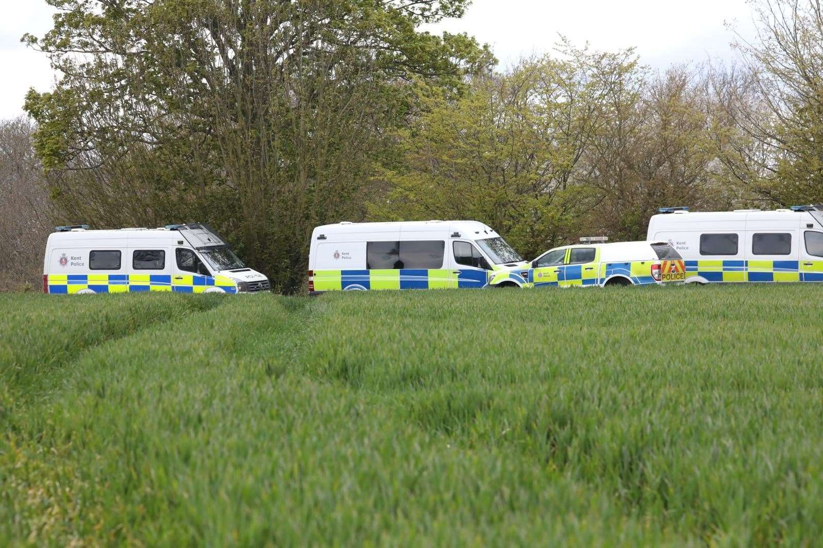 Police are searching a field in Womenswold as their hunt for PCSO Julia James' killer continues. Picture: UKNIP