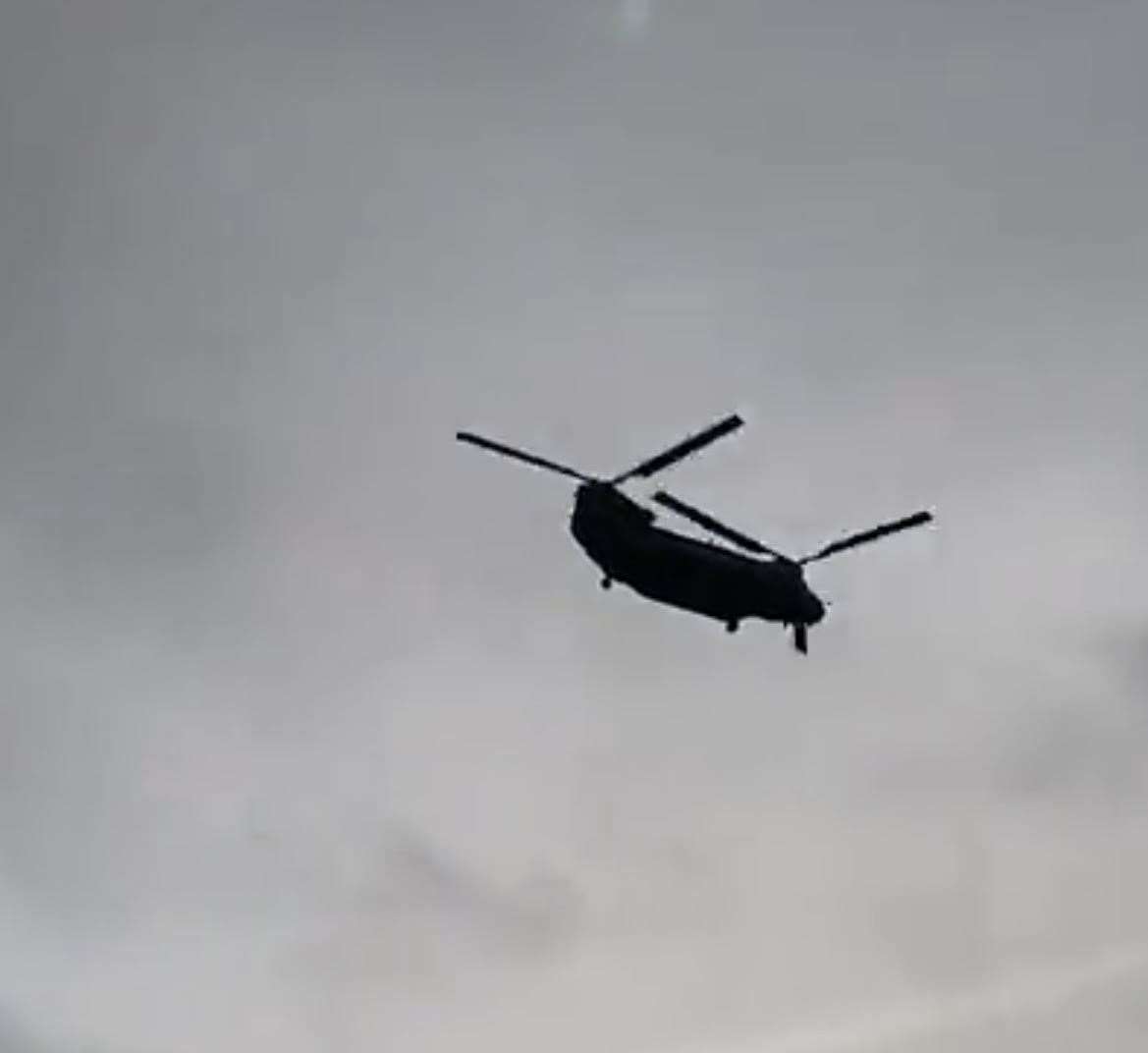 A Chinook was seen flying low over New Romney yesterday. Picture: Will Iredale