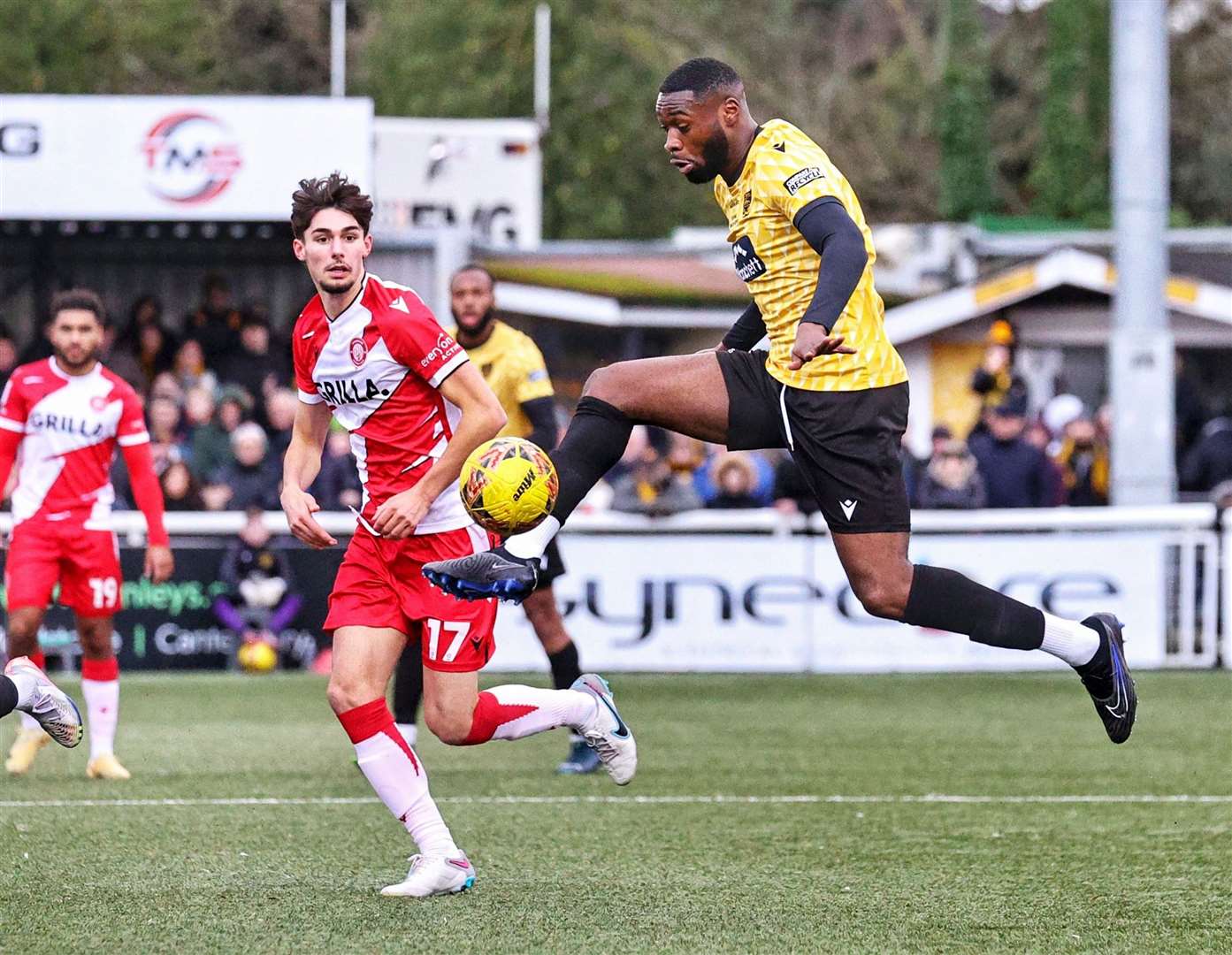 Paul Appiah in possession for Maidstone against Stevenage. Picture: Helen Cooper