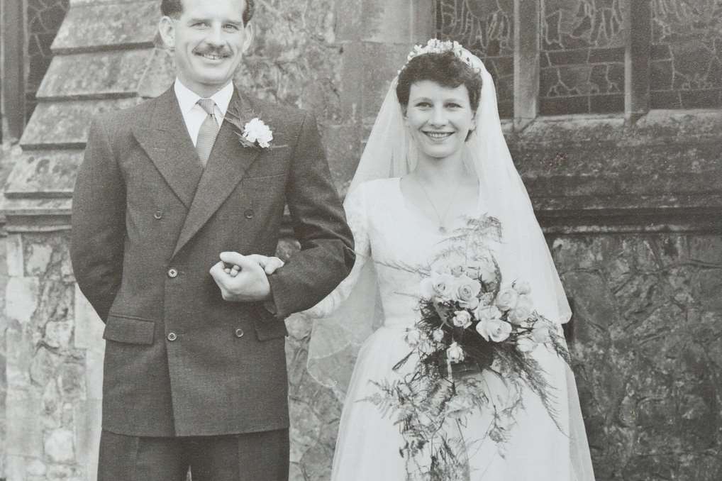 Frank Foster pictured on his wedding day, with bride Jean. Picture SWNS