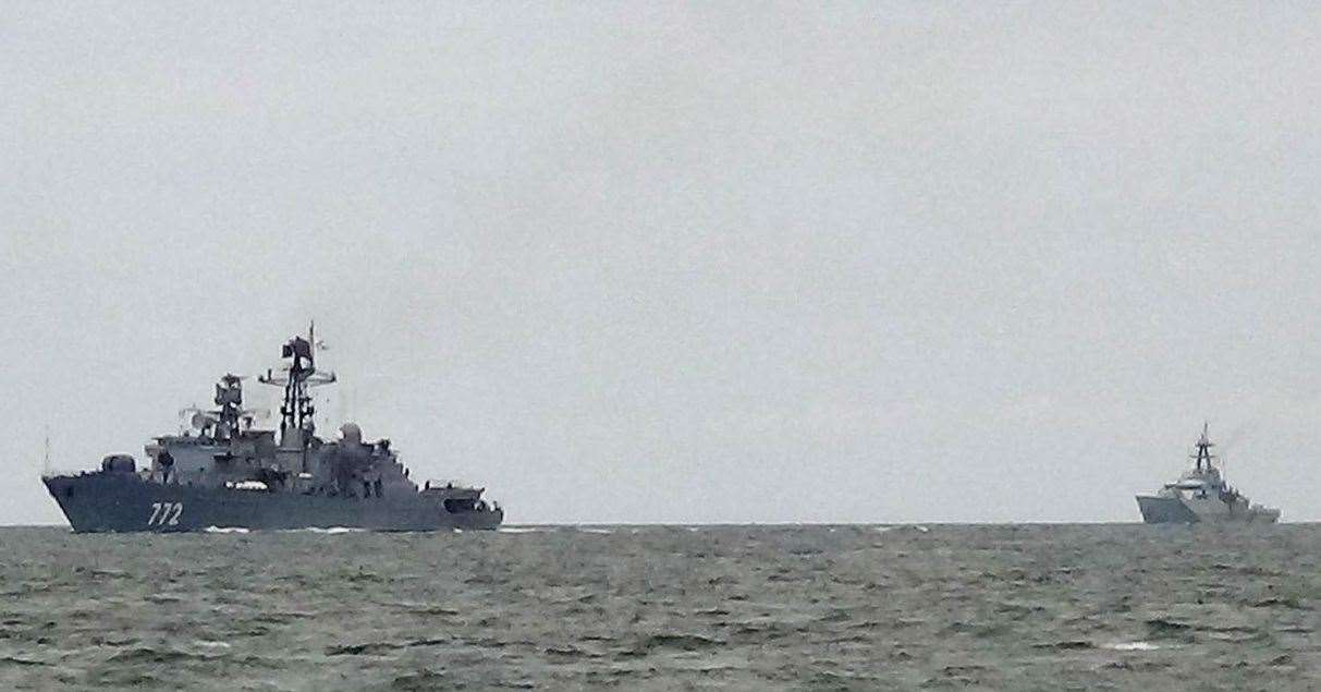 The Russian frigate Neustrashimy was shadowed by HMS Severn in the English Channel near Folkestone. Picture: Matt Coker / Dover Strait Shipping