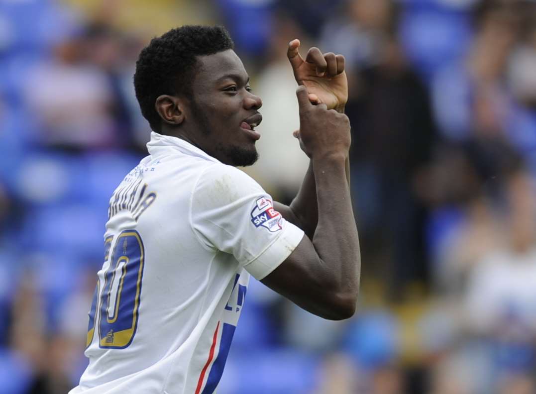 Adedeji Oshilaja nets for Gillingham against Peterborough Picture: Barry Goodwin