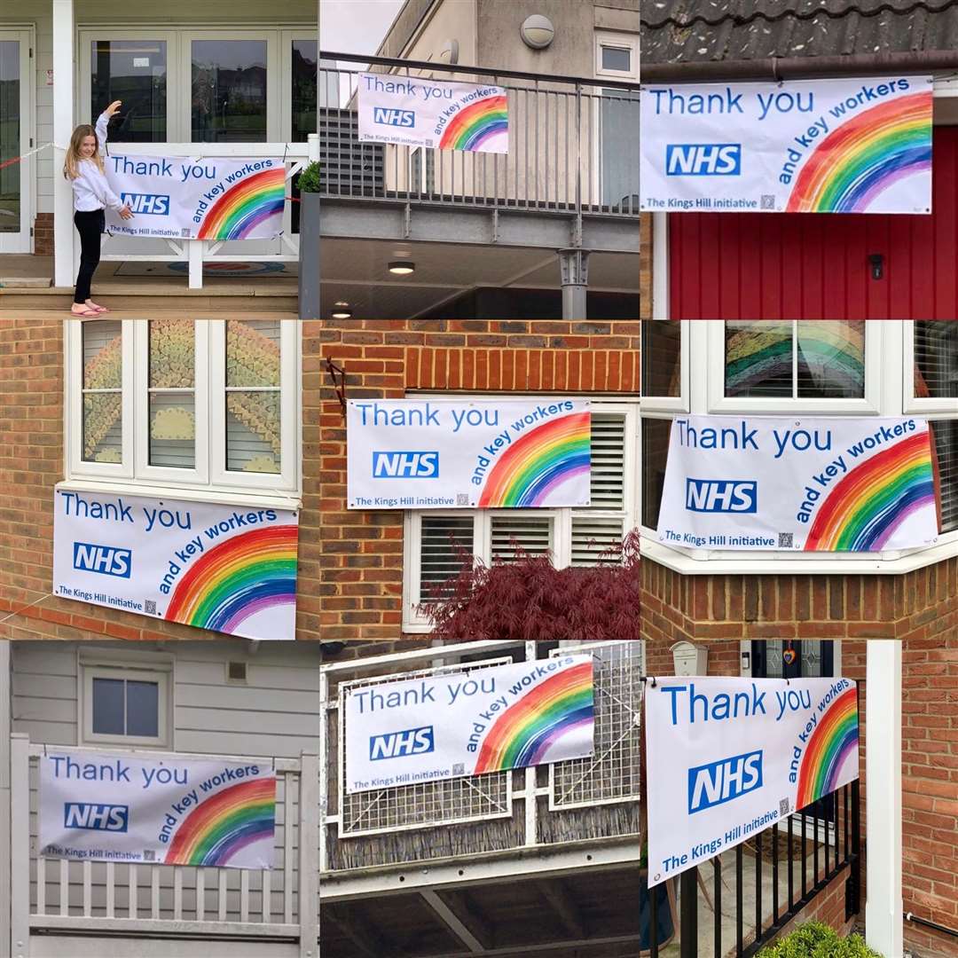 Some of the many banners outside homes and businesses across Kings Hill from the Kent Heroes Initiative