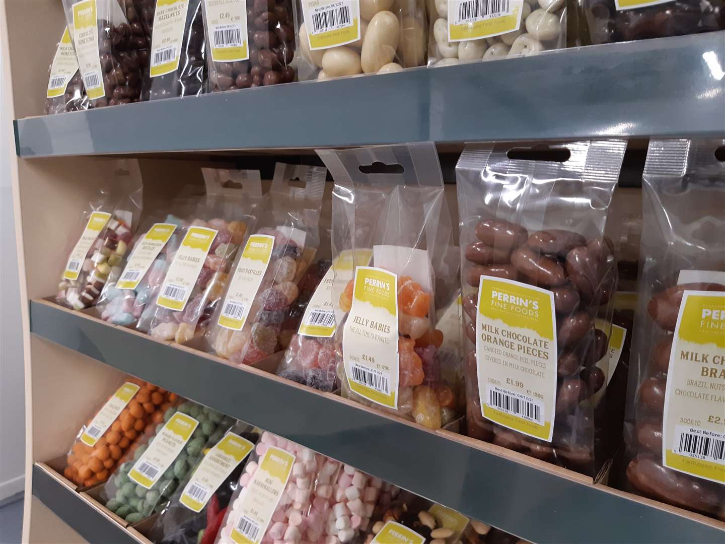 Sweets are on sale alongside the fruit and vegetables
