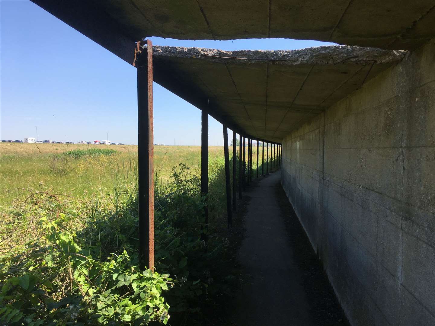 The state of the covered way at Sheerness on Sheppey last summer with graffiti and dangerous gaps in its concrete roof
