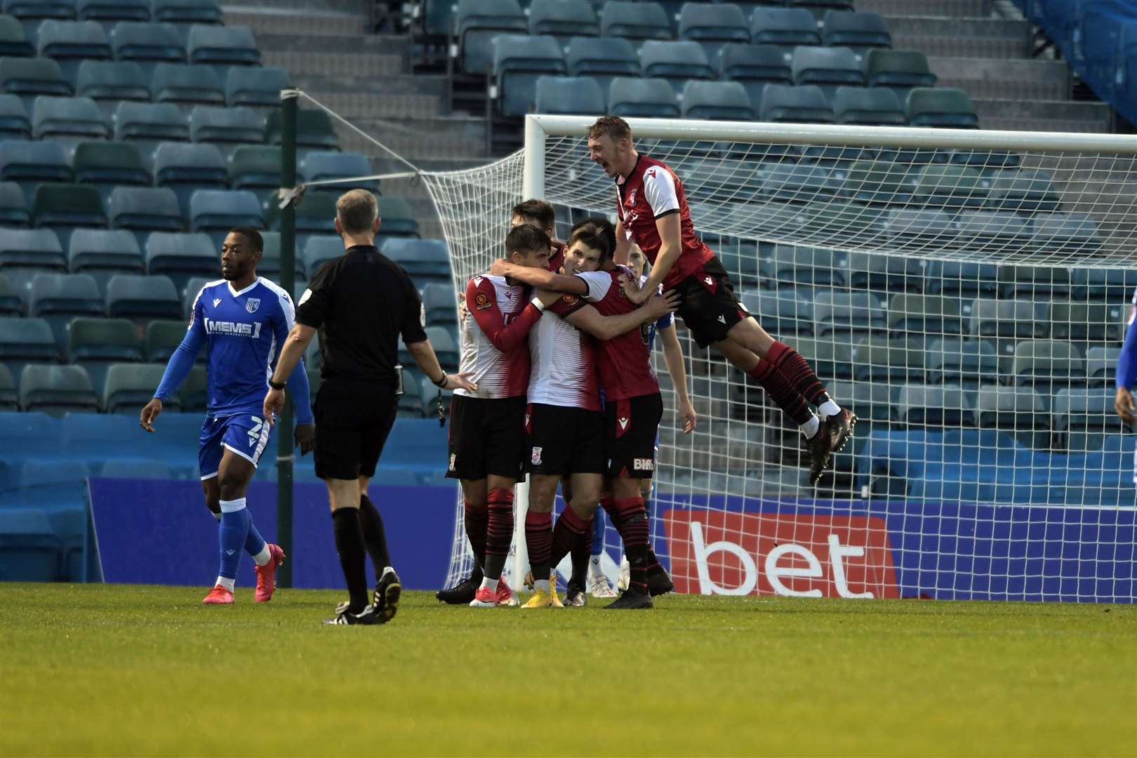 Woking celebrate their second goal but it wasn't enough Picture: Barry Goodwin