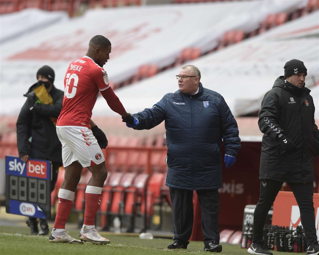 Gillingham manager Steve Evans got Chuks Aneke (pictured) sent off according to Charlton Athletic boss Lee Bowyer Picture: Barry Goodwin