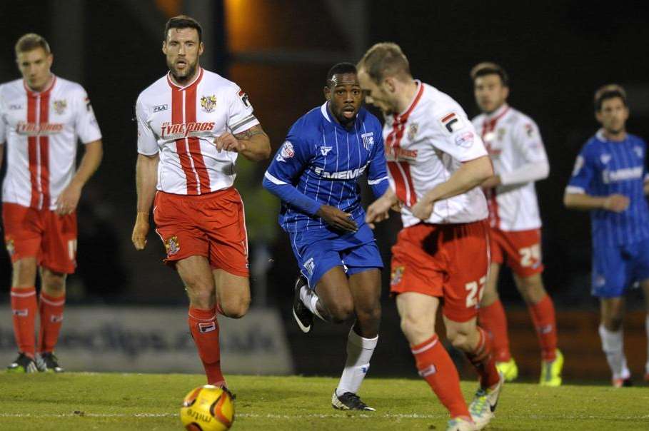 Myles Weston puts the Stevenage defence under pressure. Picture: Barry Goodwin