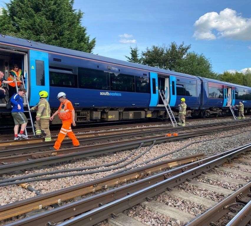 Passengers disembark the train which lost power at Bickley. Picture: Network Rail Kent and Sussex