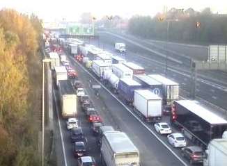Delays building up near the QEII bridge after the crash. Picture: Highways England
