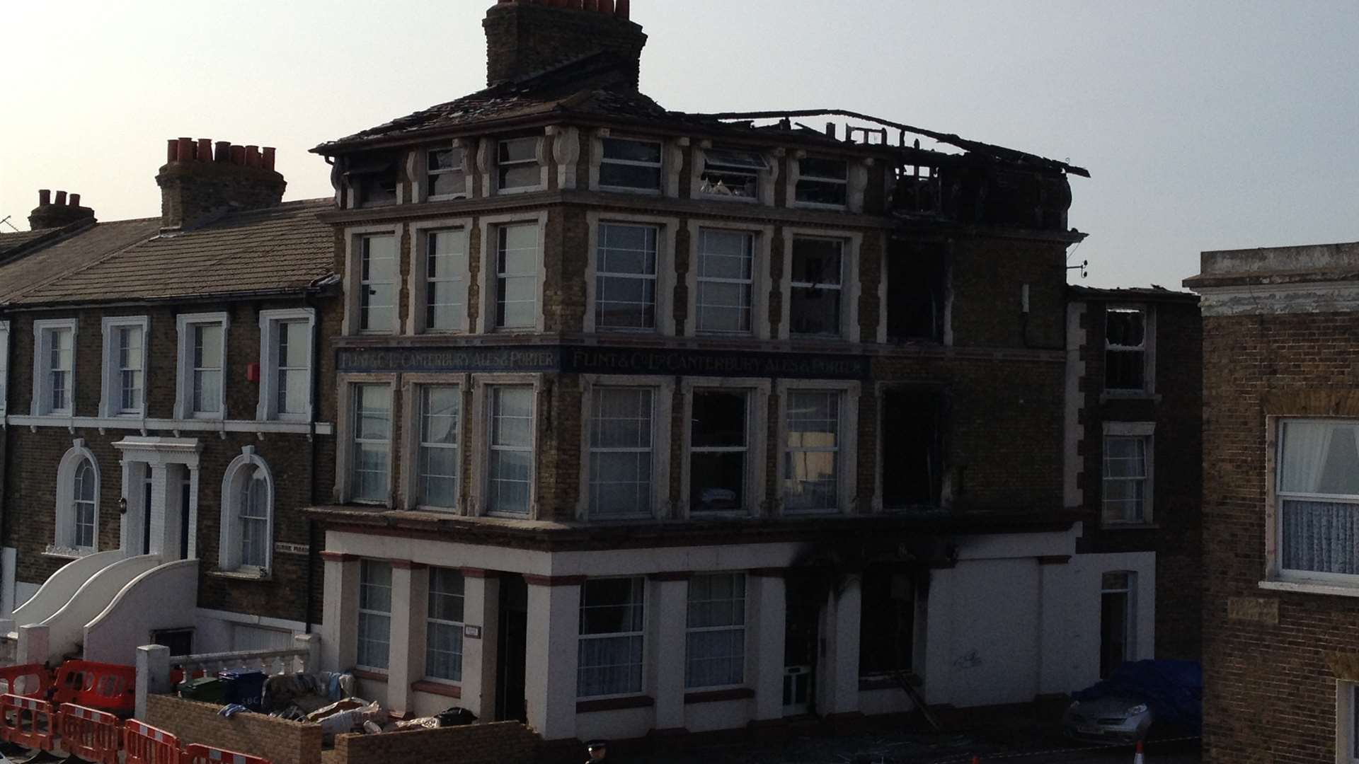 The roof of the building in Sheerness was ravaged by fire