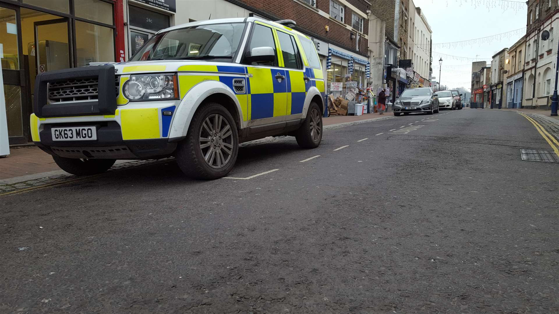 One of a number of police vehicles sighted in and around Queen Street