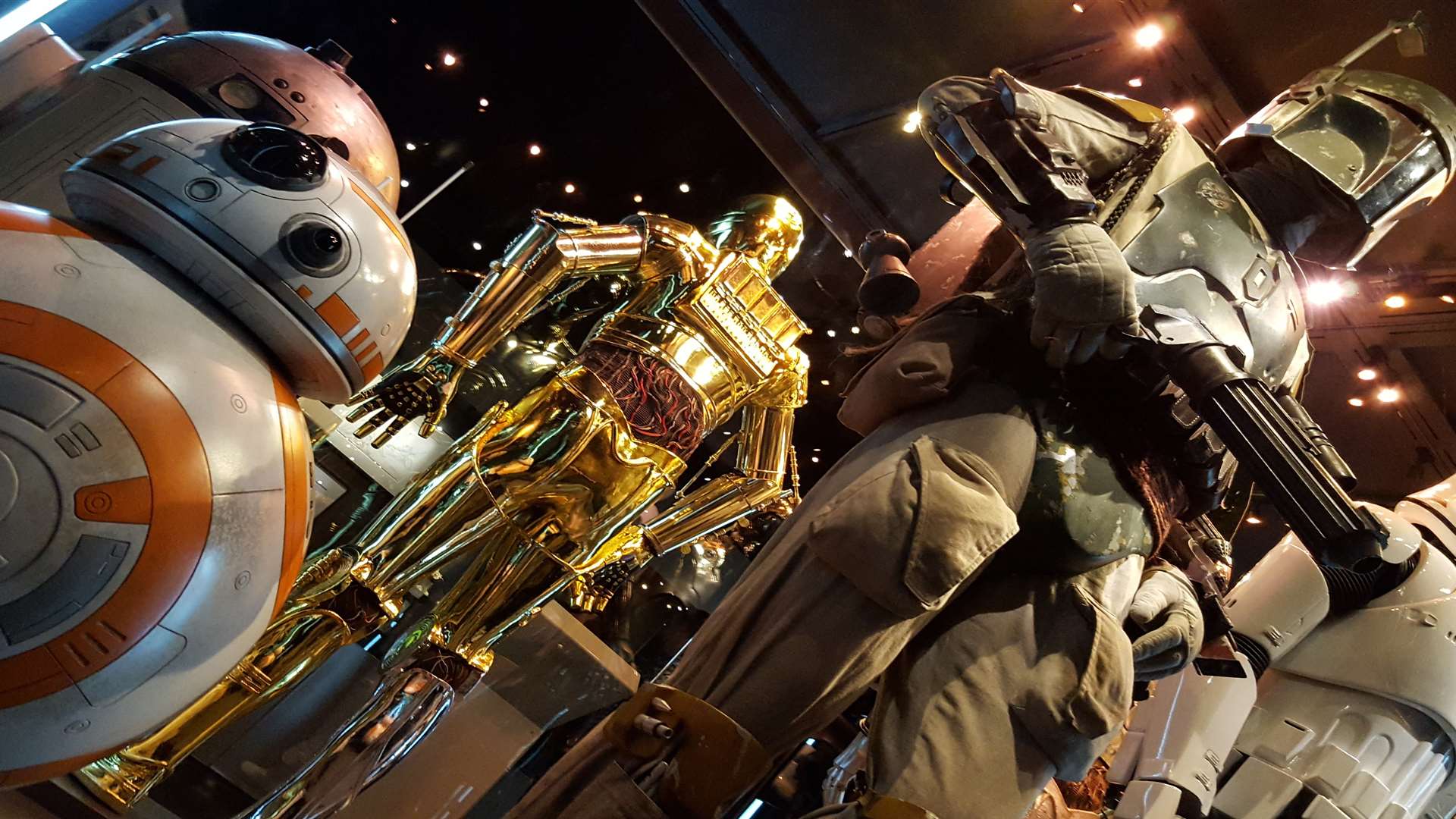 BB-8 next to Boba Fett at the Star Wars Identities exhibition at the O2