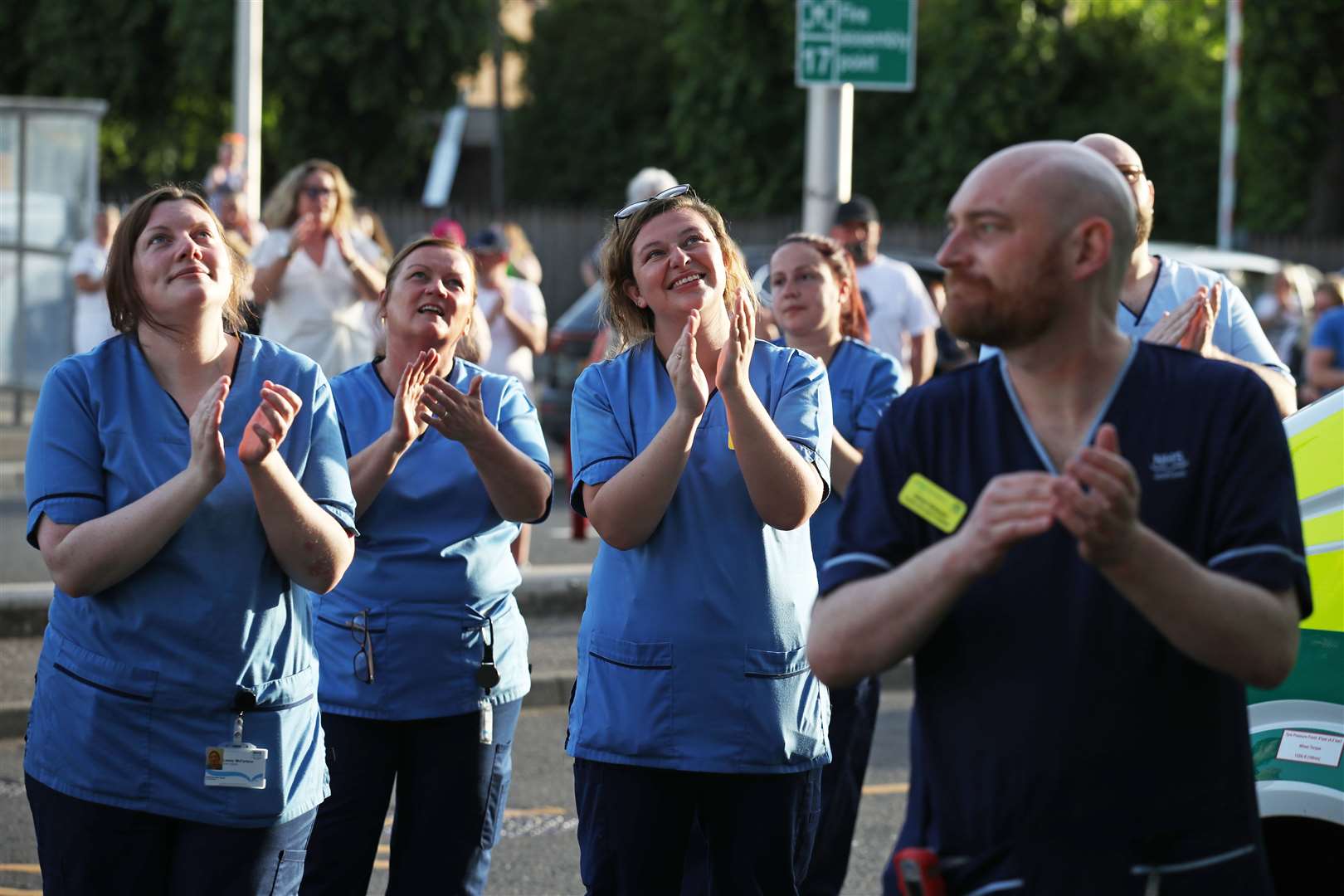 Staff from Queen Elizabeth University Hospital in Glasgow join the Clap for Carers (Andrew Milligan/PA)