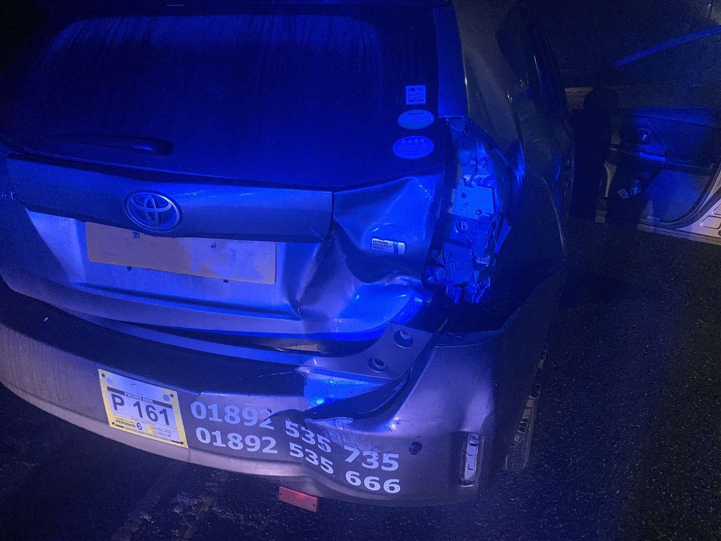 Mr Saif Arain's damaged taxi after police launched a murder inquiry in Tunbridge Wells