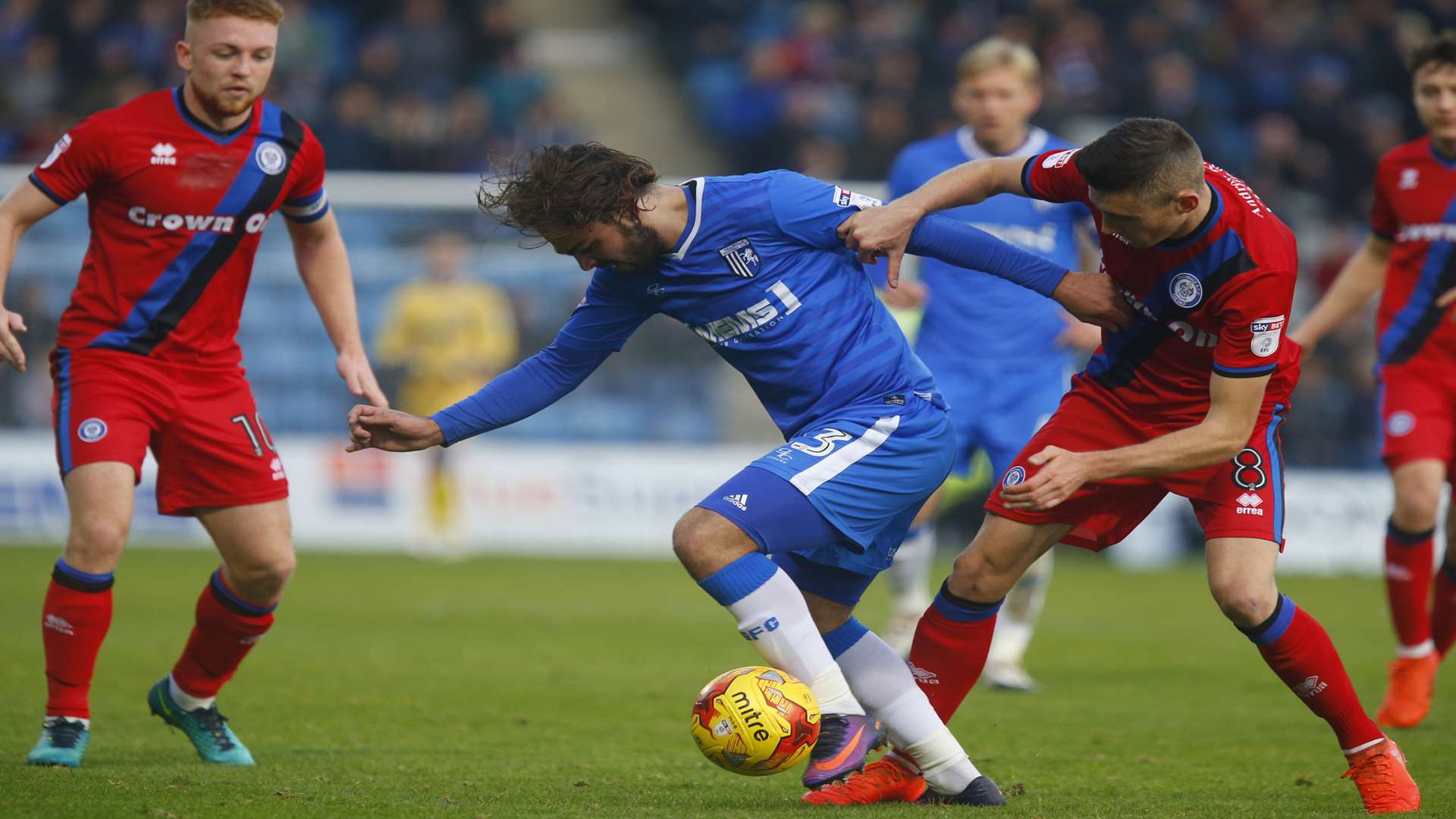 Bradley Dack digs in for Gills as they ensured they went into their 16-day break with a win Picture: Andy Jones