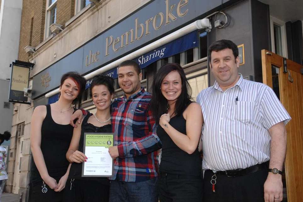 Staff from the Pembroke in Gravesend celebrate a hygiene standards rating in 2011