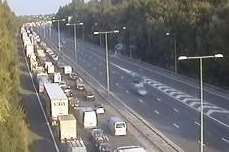 Traffic queues on the M20 following a lorry fire which closed the M26 west-bound. Picture: Highways Agency