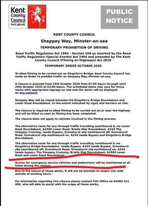 The Kingsferry Bridge KCC advance closure notice to film Too Close
