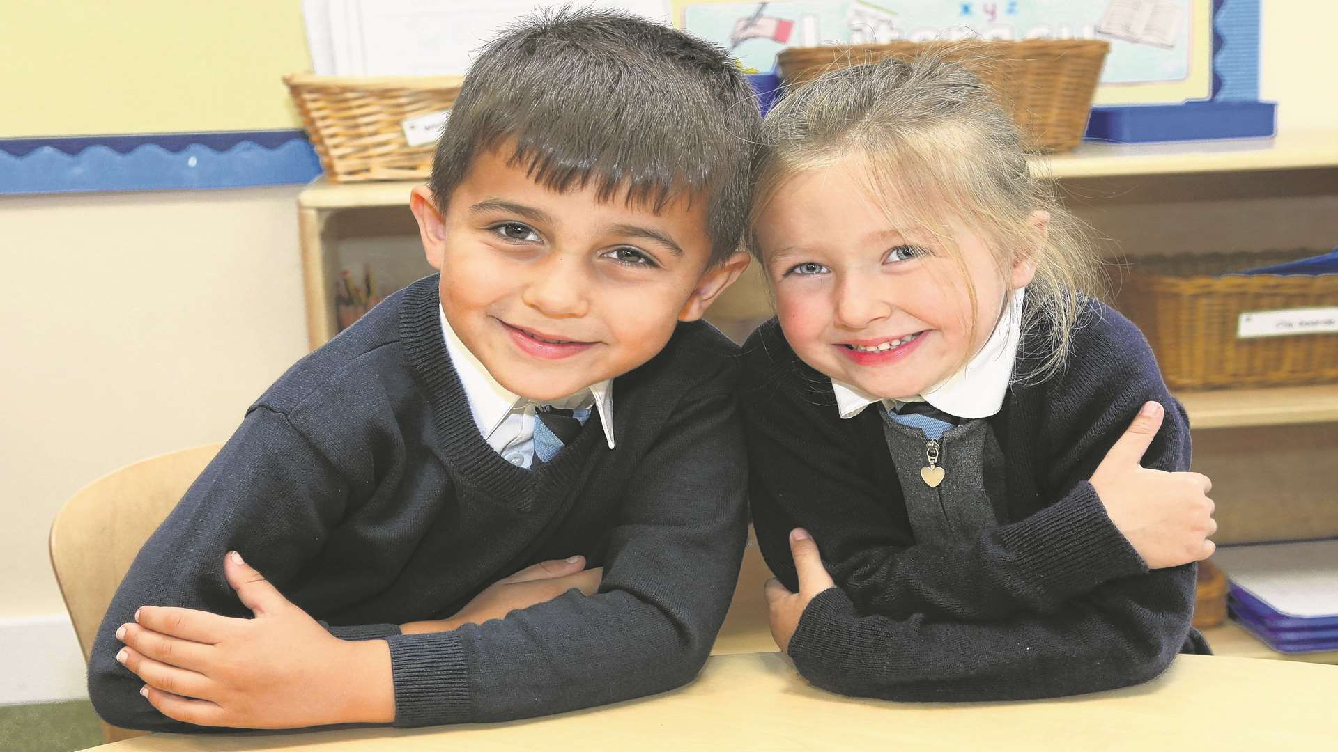 Niko, five, and Kiera, four, from New Horizons Primary Academy, Chatham