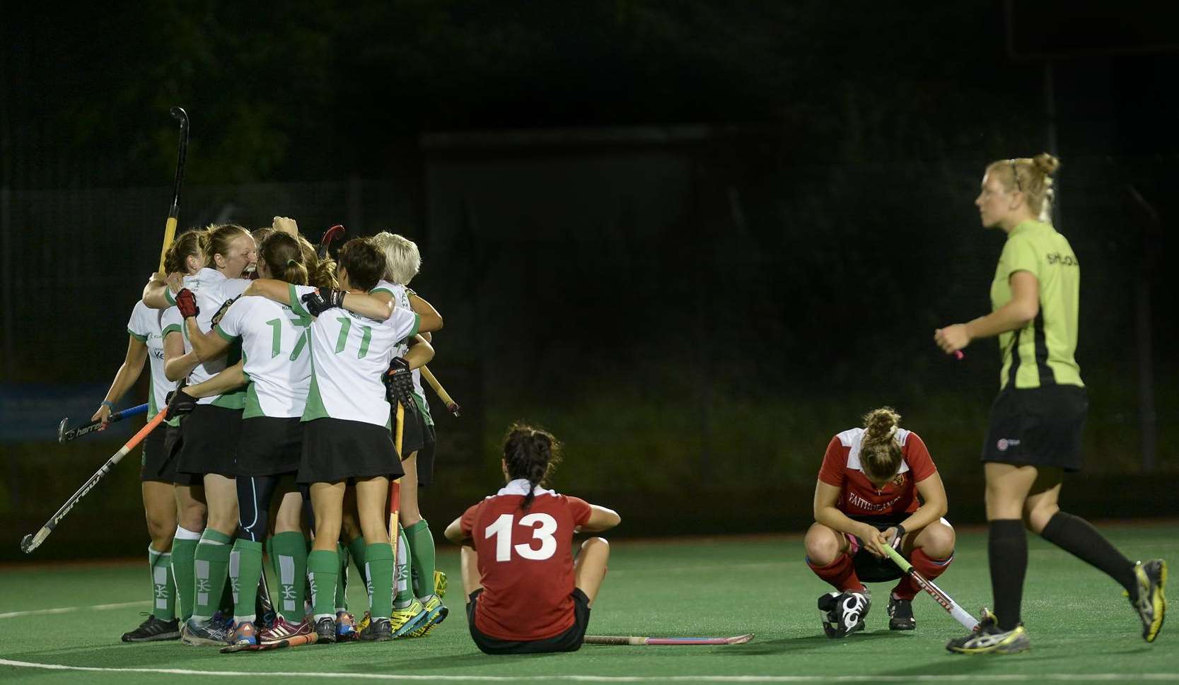 Canterbury celebrate Mel Clewlow's equaliser against Holcombe. Picture: Ady Kerry