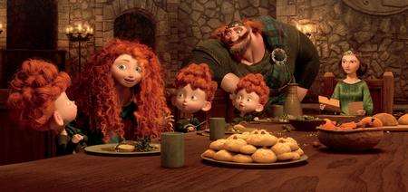 Brave: Merida with triplets: Harris, Hubert &amp; Hamish, King Fergus &amp; Queen Elinor. Picture: PA Photo/Walt Disney Studios Motion Pictures UK