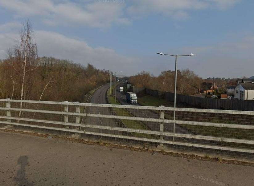 The West Malling and Leybourne Bypass cutting through the edge of Leybourne Woods today. Image: google