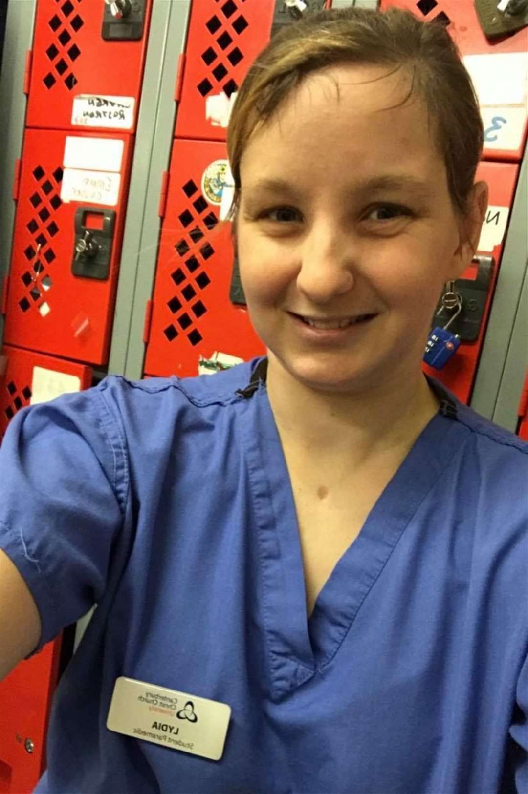 Lydia Bastick in scrubs during her theatre placement as part of her Paramedic Science degree
