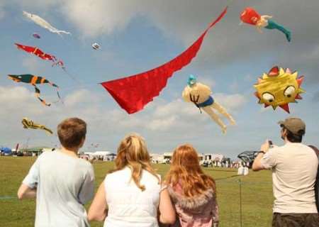 Some of the kites on show at the colourful event. Picture: PHIL MEDGETT