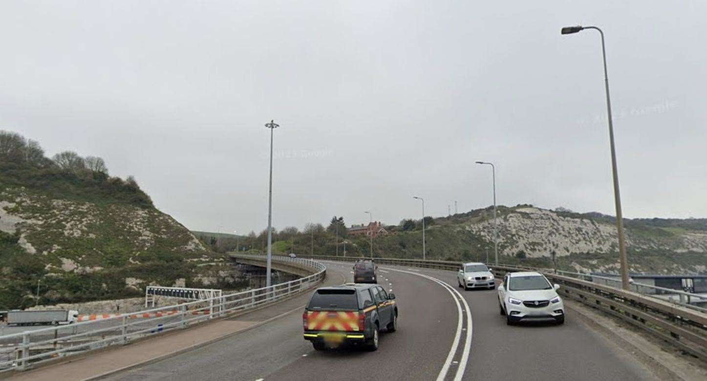 The A2 Jubilee Way in Dover was shut after a motorhome caught on fire. Picture: Google