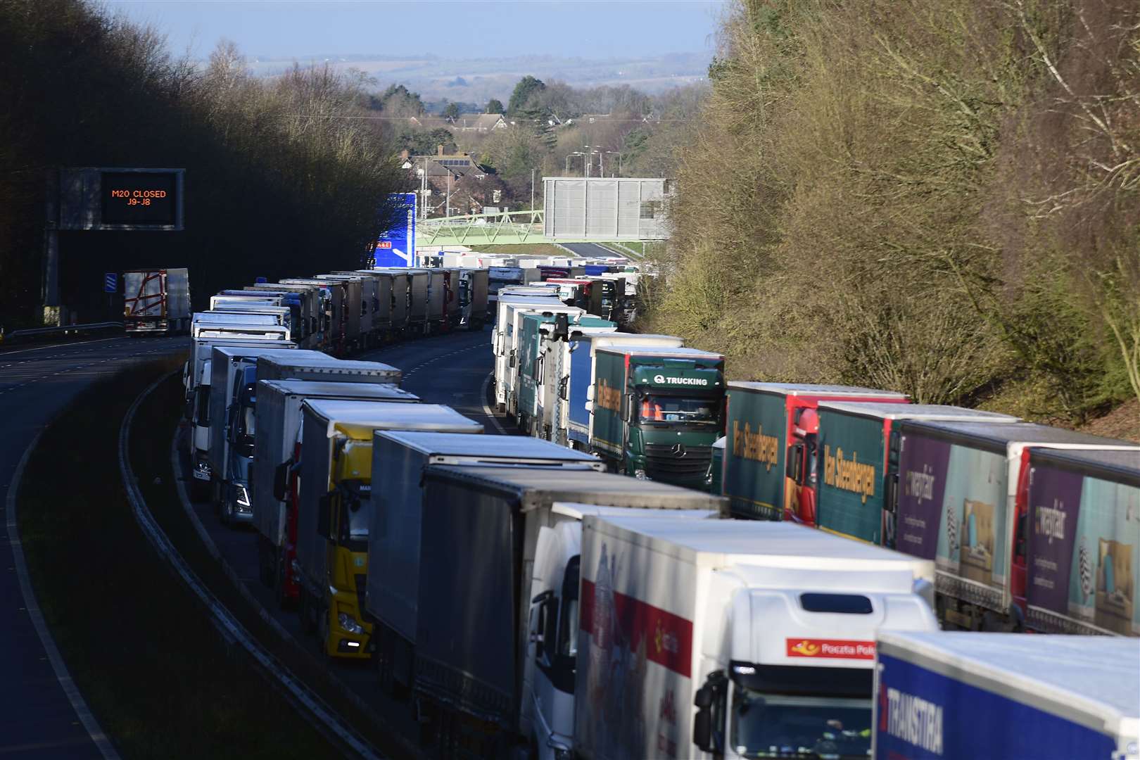 HGVs stuck in Operation Stack near Junction 10a on Christmas Day. Picture: Barry Goodwin