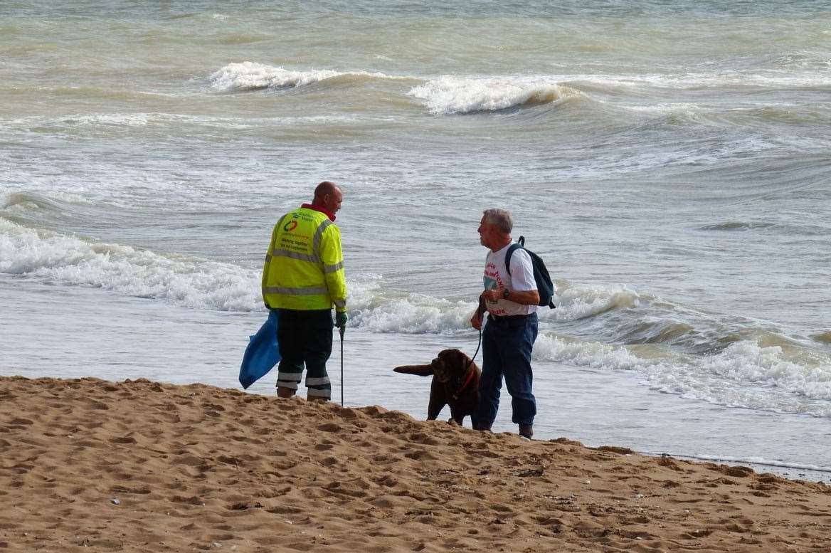 Litter-pickers on one of Thanet's beaches. Picture: Mike Pett