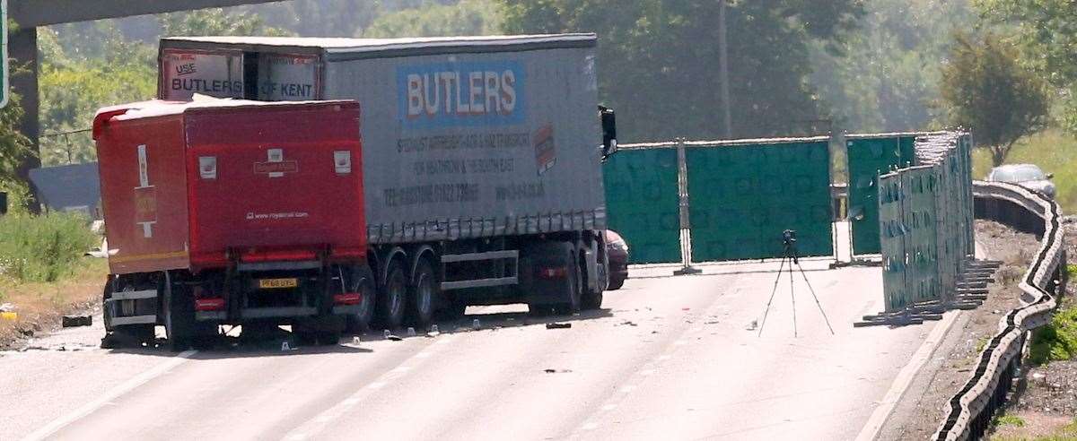 Crash investigators on the A2 near Dartford after the collision in May 2020. Picture: UKNIP