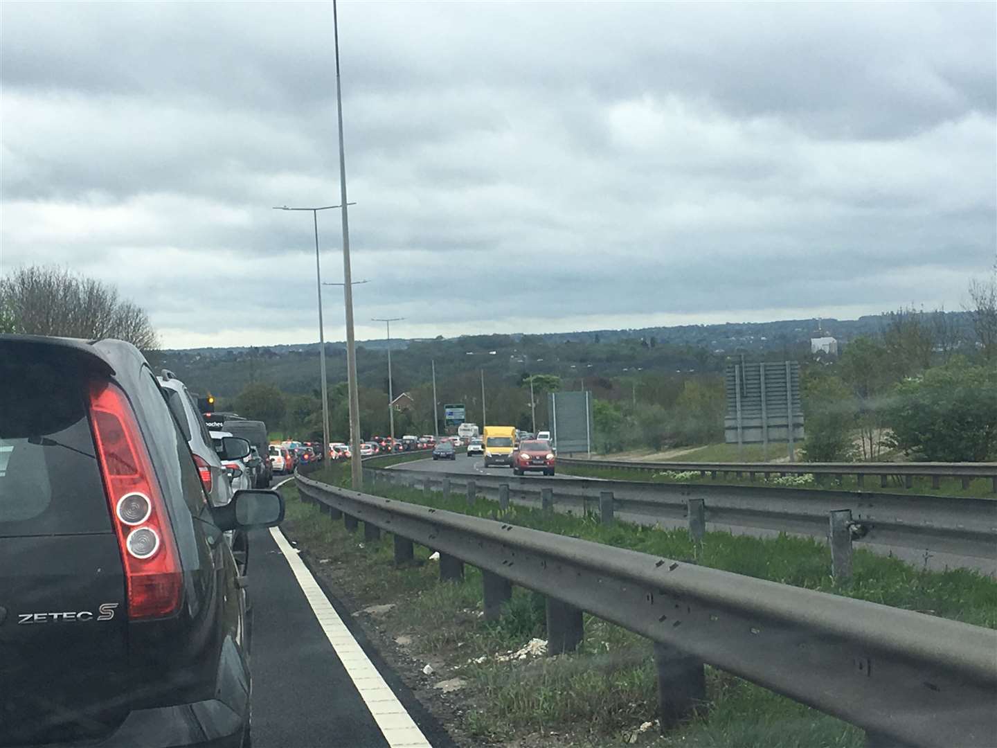 Drivers are stuck in slow moving traffic with only one lane open