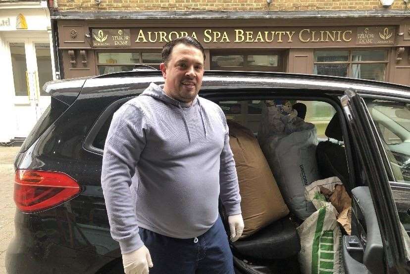Dean Vine with a car full of food for those struggling in the coronavirus lockdown