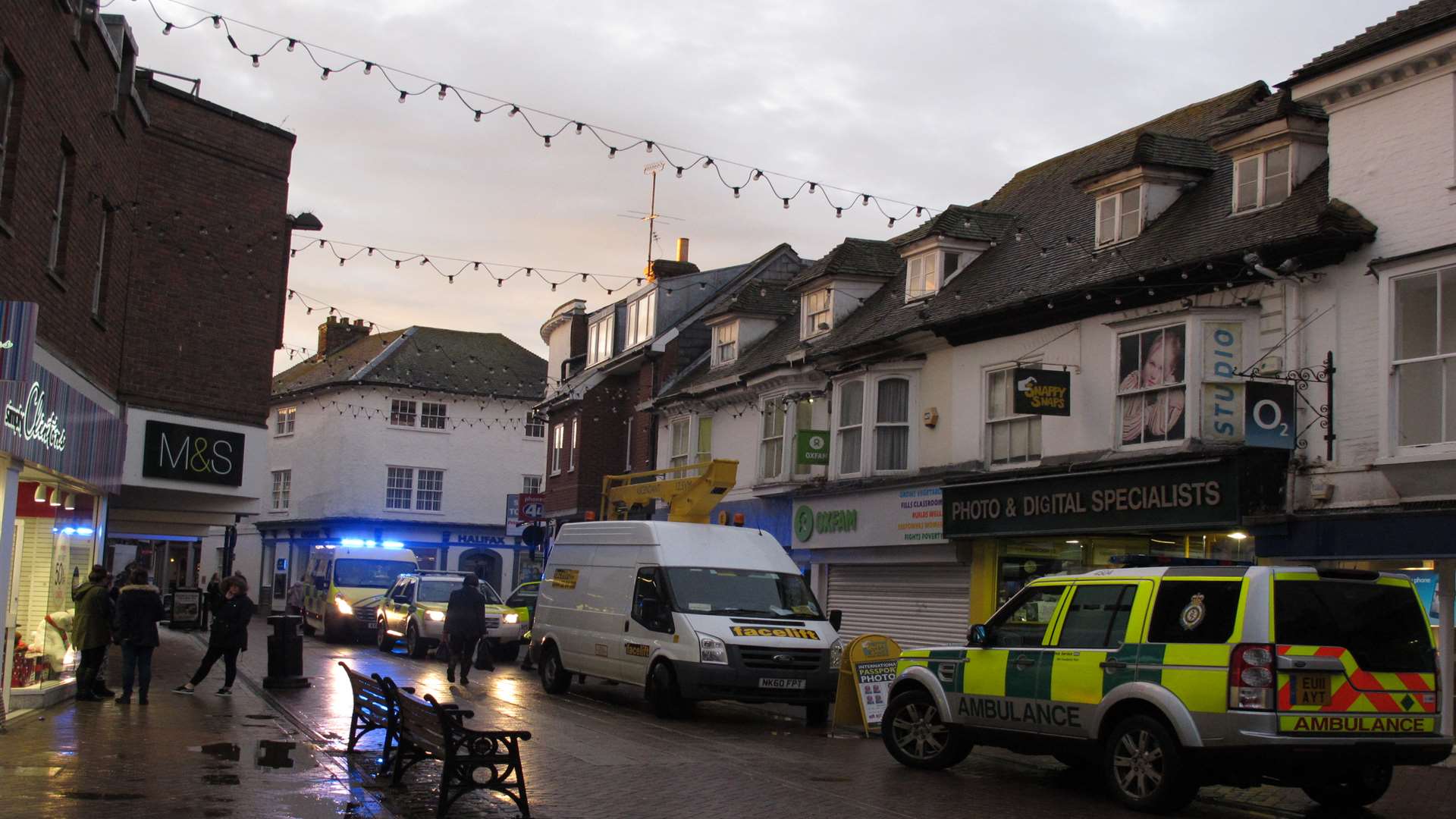 A worker fell while putting up Ashford's Christmas lights.