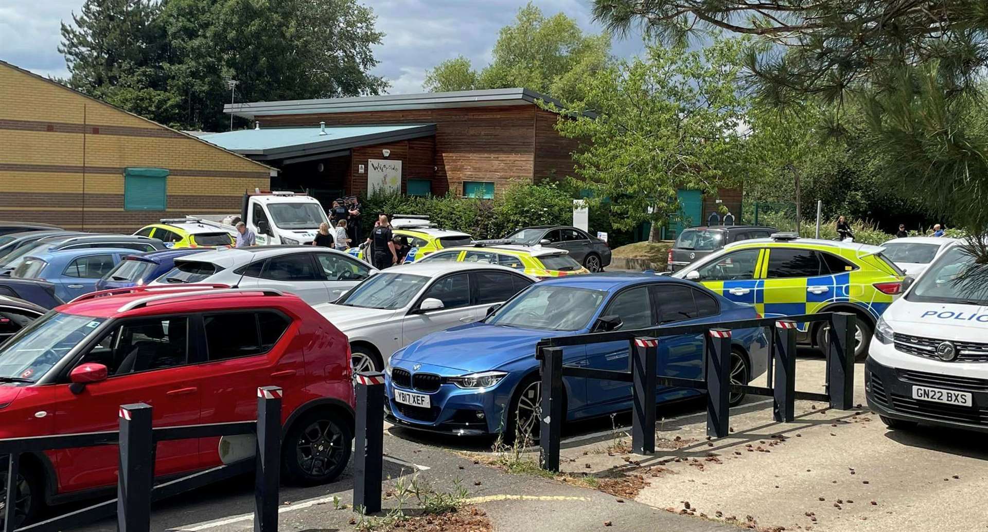 Four police cars and a police van were seen at The Swan Centre. Picture: Daren Payne