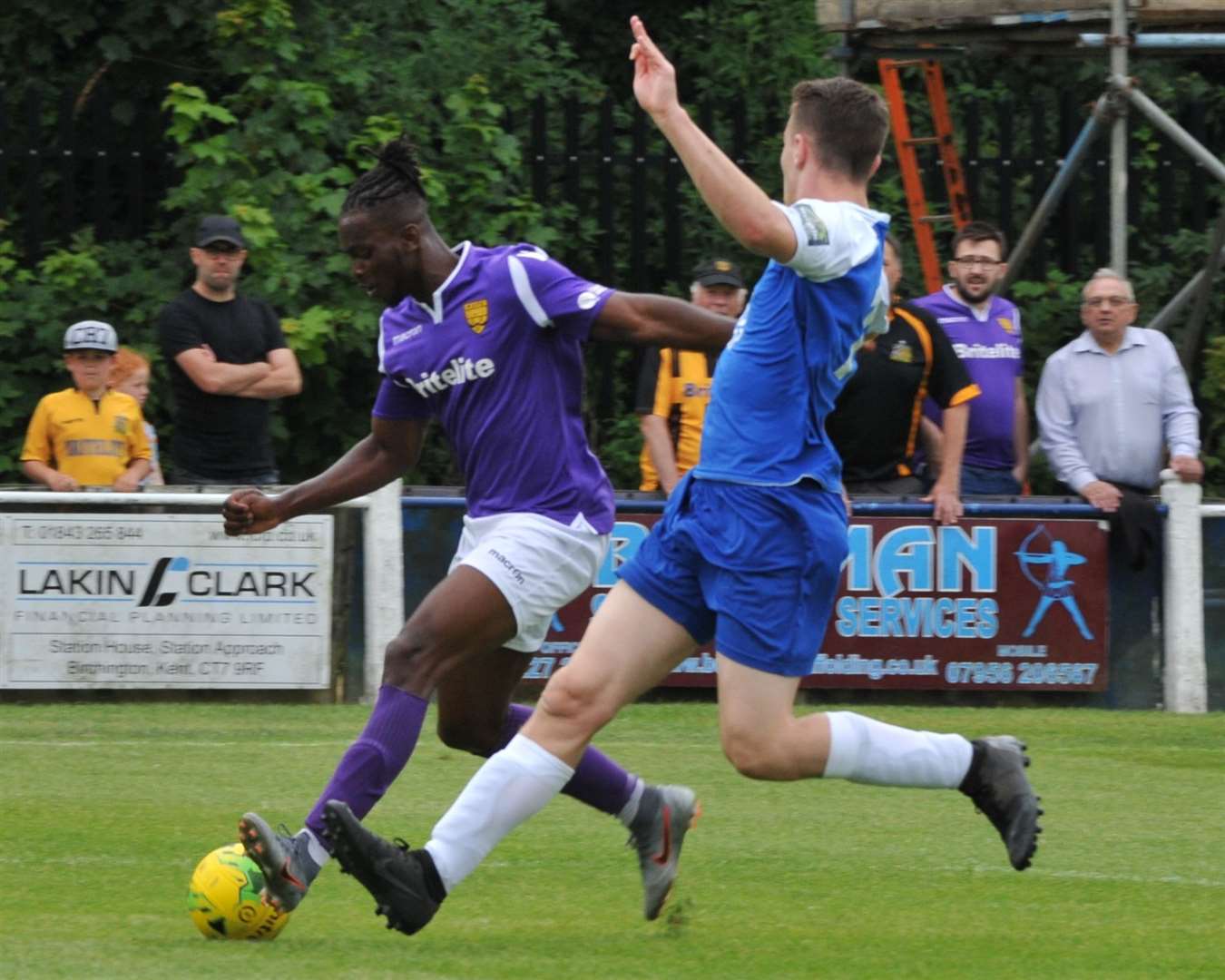Ibrahim Olutade runs at the Herne Bay defence during pre-season Picture: Steve Terrell