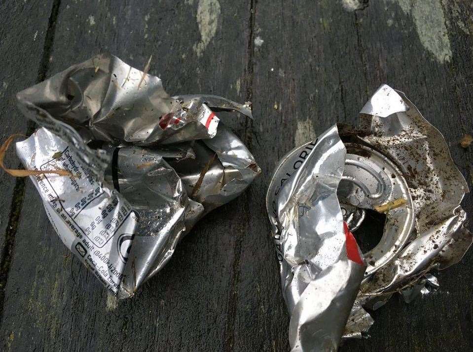 Mr Brown posted the photo of the torn up cans on Facebook to warn others of the dangers of littering