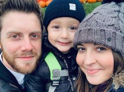 Carlie Pleasant, husband Chris and son Jude – Carlie says she has not been outside her family bubble in 18 months