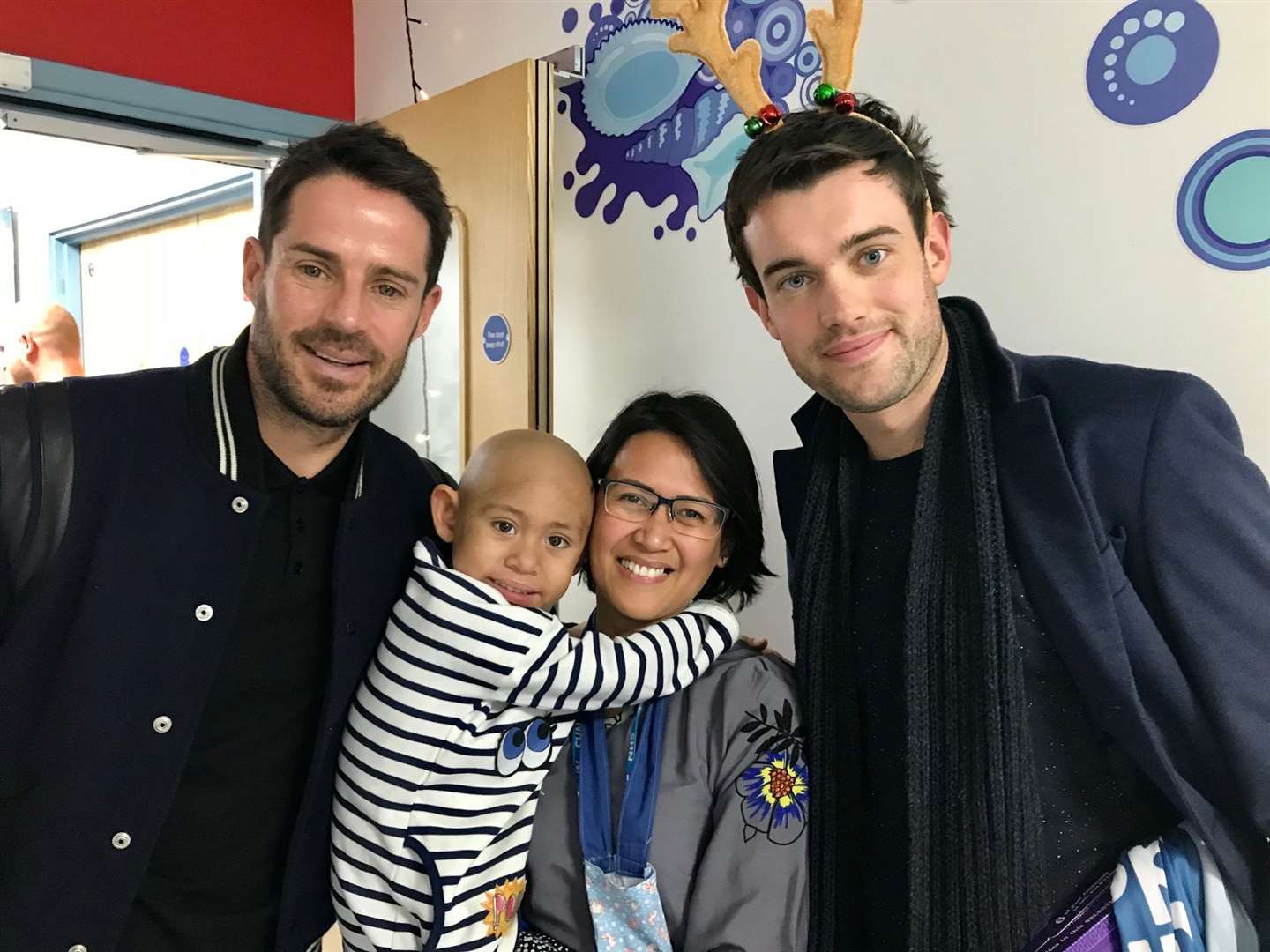 Maya and mum Dellanie with Jamie Redknapp and Jack Whitehall in hospital