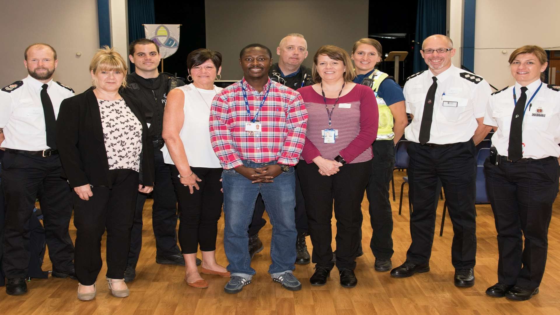 Sgt Nick Hatcher, Jackie Bailey from St Augustine Academy, Sgt Paul Hughes, Mrs Crittenden, Mr Osei-Appiah, PCSO David Earl, PCSO Kirsty Greaves, Ch Insp Tim Cook and PC Julie Albone. Picture: Kent Police