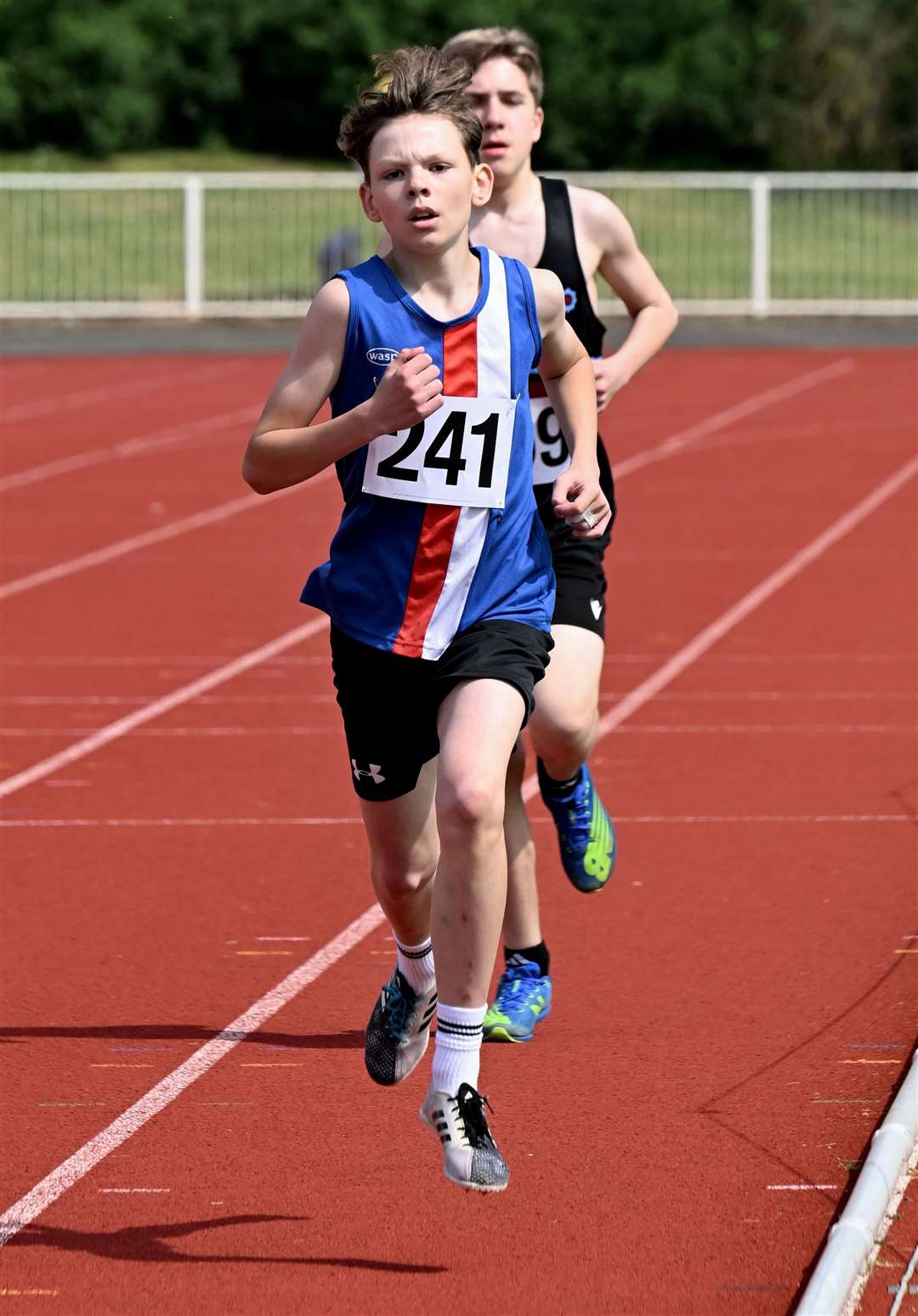 Samuel Voyle (Folkestone Running and AC) in action during the Under-15 Boys’ 300m heats. Picture: Simon Hildrew