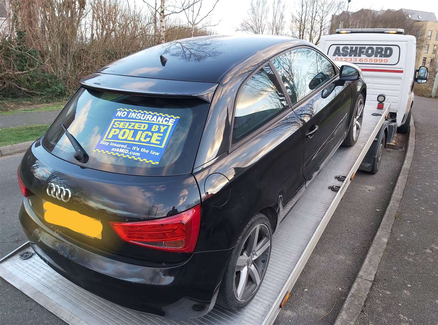 A black Audi seized by police for not having insurance. Picture: Kent Police