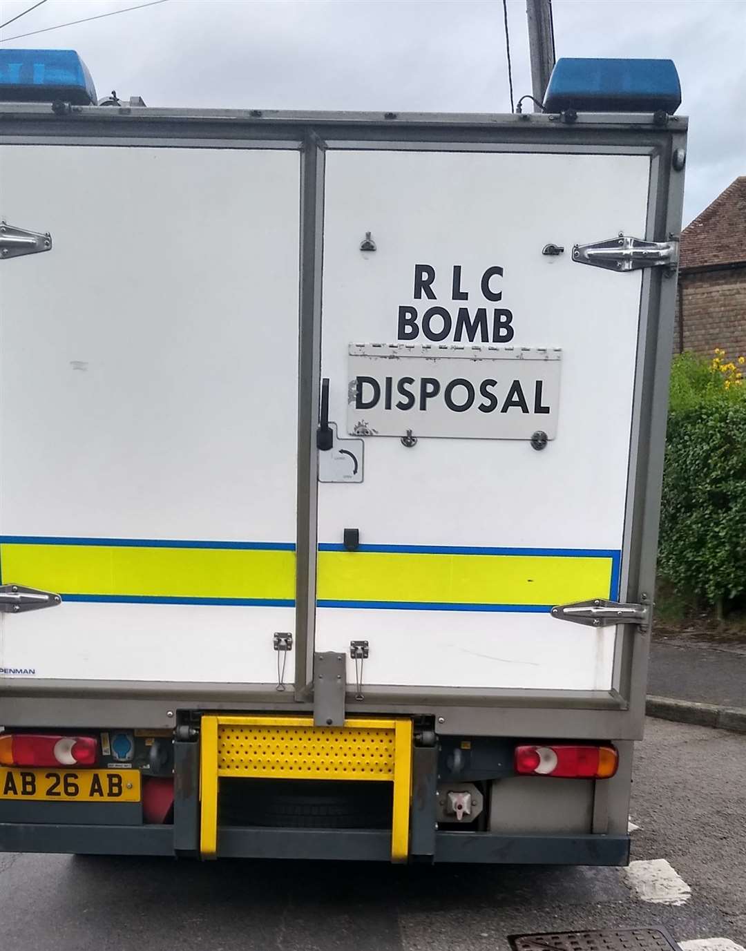 A bomb disposal van in Kingsford Street, Mersham, after the Army was called out on Friday. Picture: James Paine