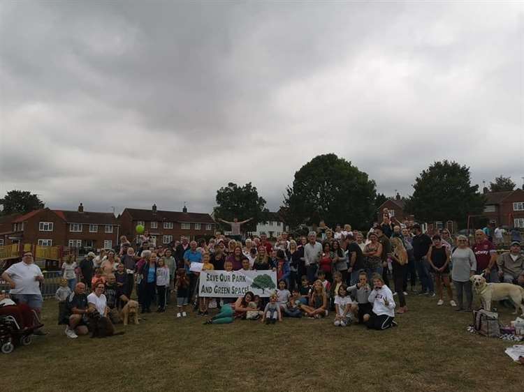 More than 200 people joined a peaceful protest against a housing development to be built in Sturry Park in Twydall