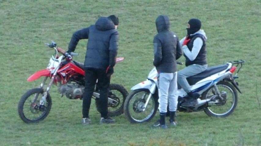 Residents are calling for action to stop bikers on Barnfield Recreation Ground in Chatham. Images: @BarnfieldBikes